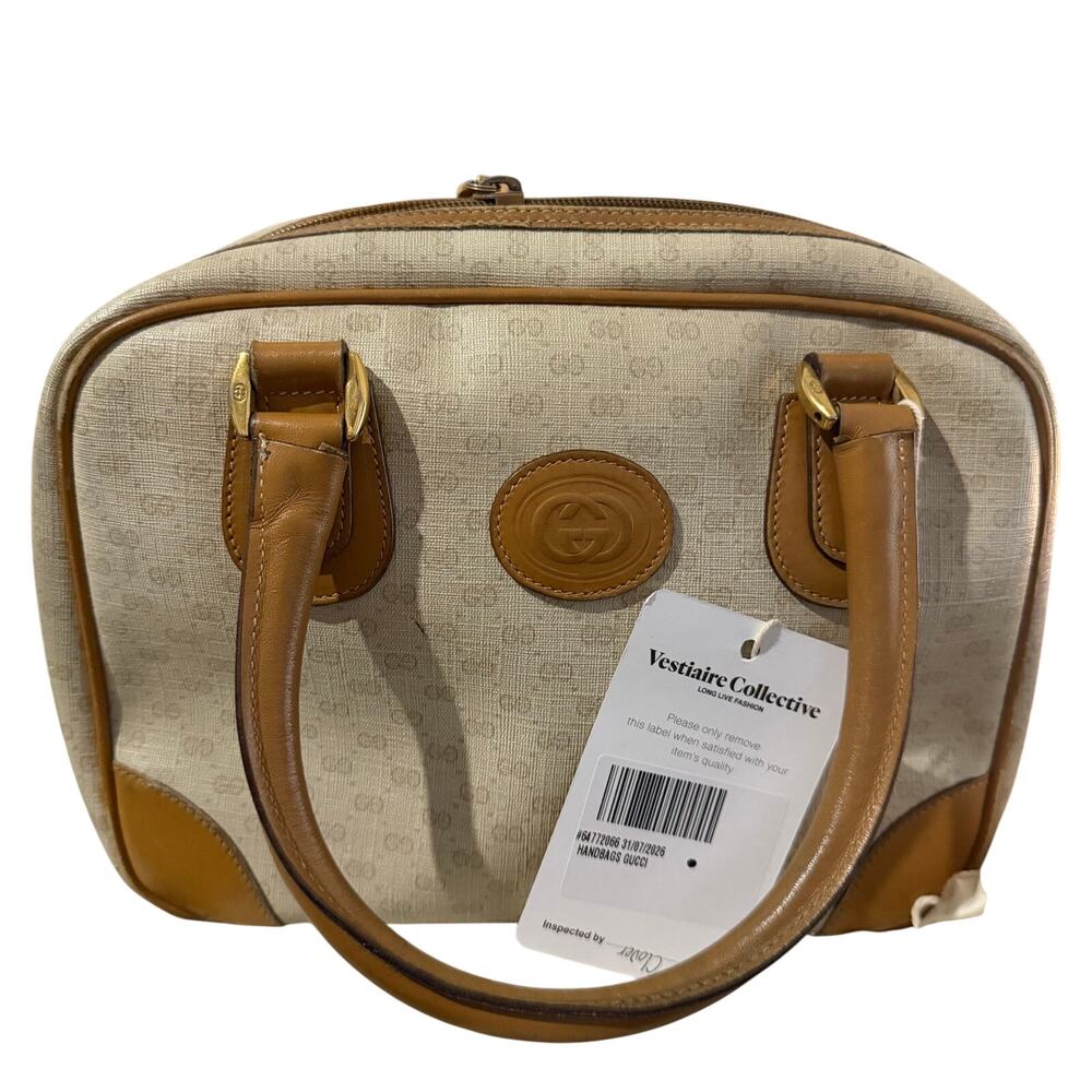 GUCCI Cream GG Monogram Micro Supreme Top Handle Vtg Bag|COA